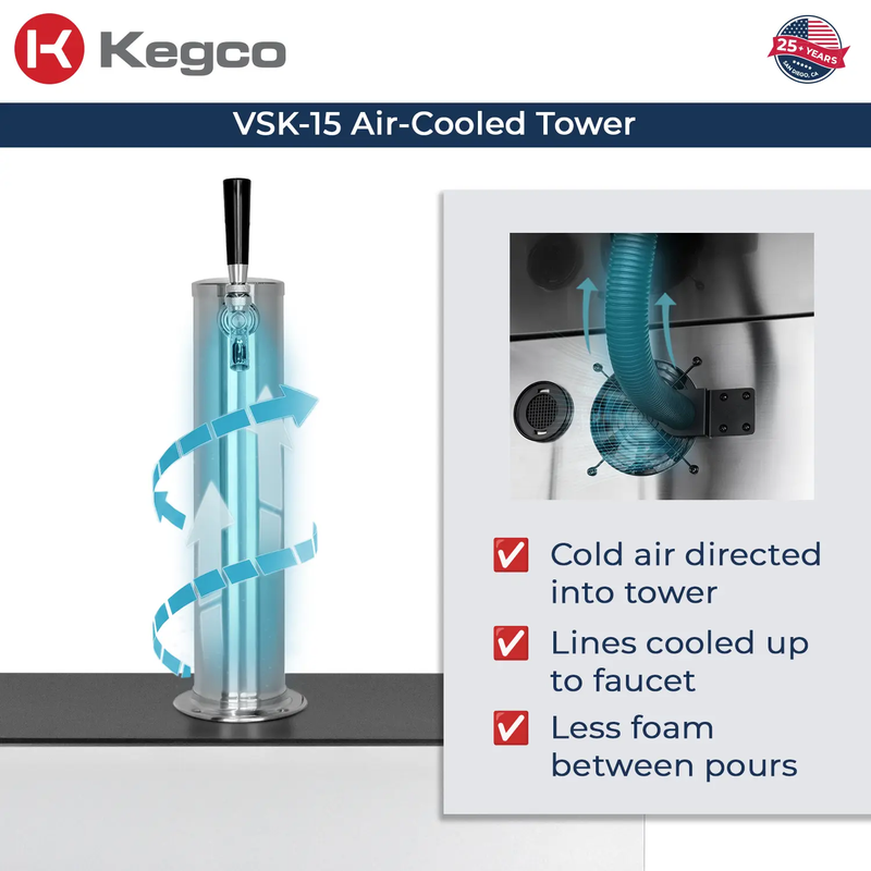 Kegco & Allavino VS15-2WK-L 30" Side-by-Side Dual Zone Wine Refrigerator & Single Tap Kegerator – Stainless Steel (Left Hinge)