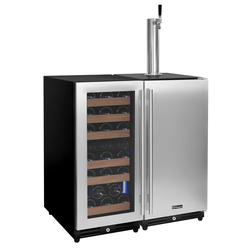 Kegco & Allavino VS15-2WK 30" Side-by-Side Dual Zone Wine Refrigerator & Single Tap Kegerator – Stainless Steel