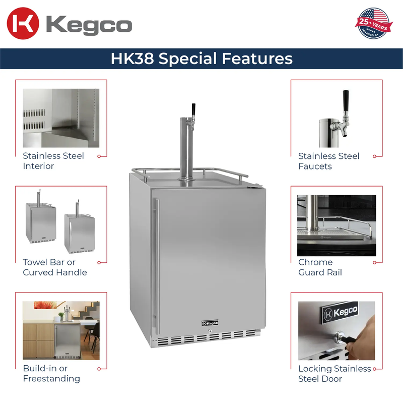 Kegco HK38SSU-1 24" Wide Outdoor Single Tap All Stainless Steel Built-In Kegerator