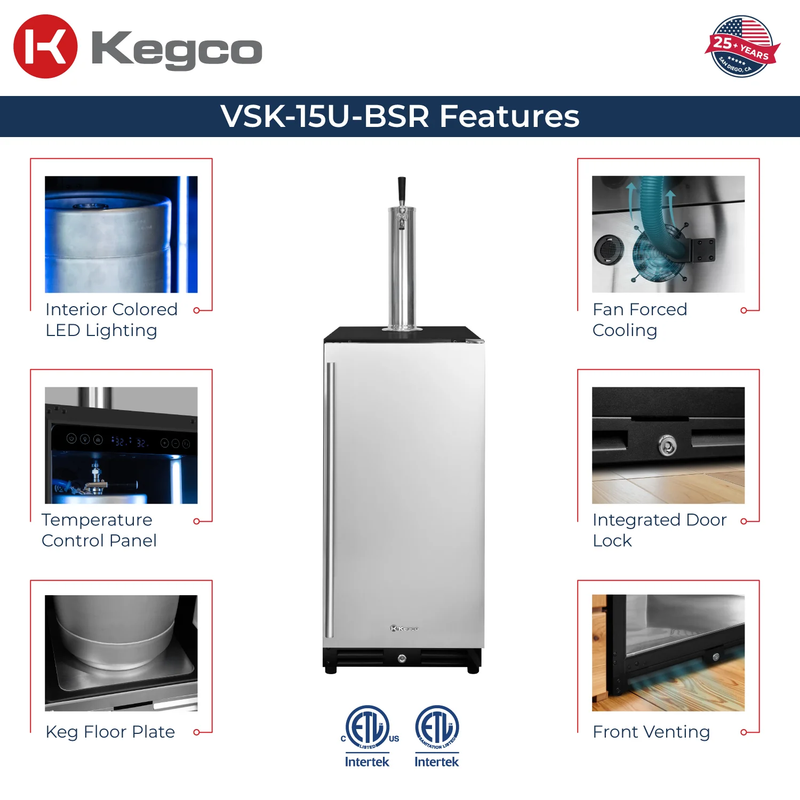 Kegco & Allavino VS15-2WK 30" Side-by-Side Dual Zone Wine Refrigerator & Single Tap Kegerator – Stainless Steel