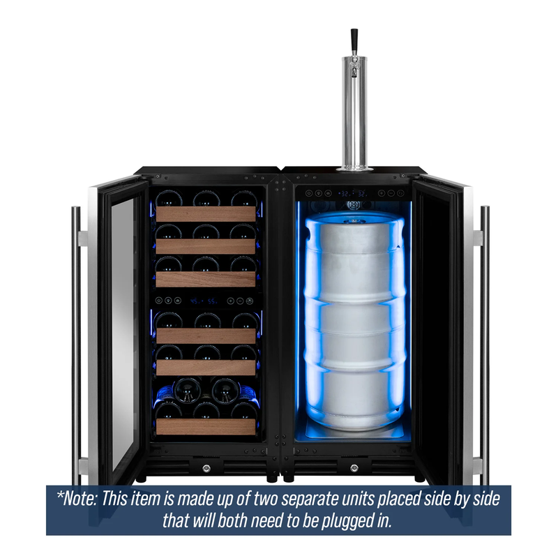 Kegco & Allavino VS15-2WK 30" Side-by-Side Dual Zone Wine Refrigerator & Single Tap Kegerator – Stainless Steel