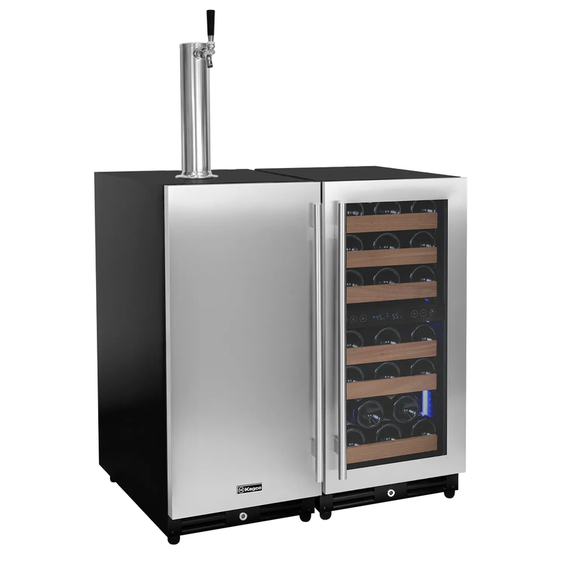 Kegco & Allavino VS15-2WK-L 30" Side-by-Side Dual Zone Wine Refrigerator & Single Tap Kegerator – Stainless Steel (Left Hinge)