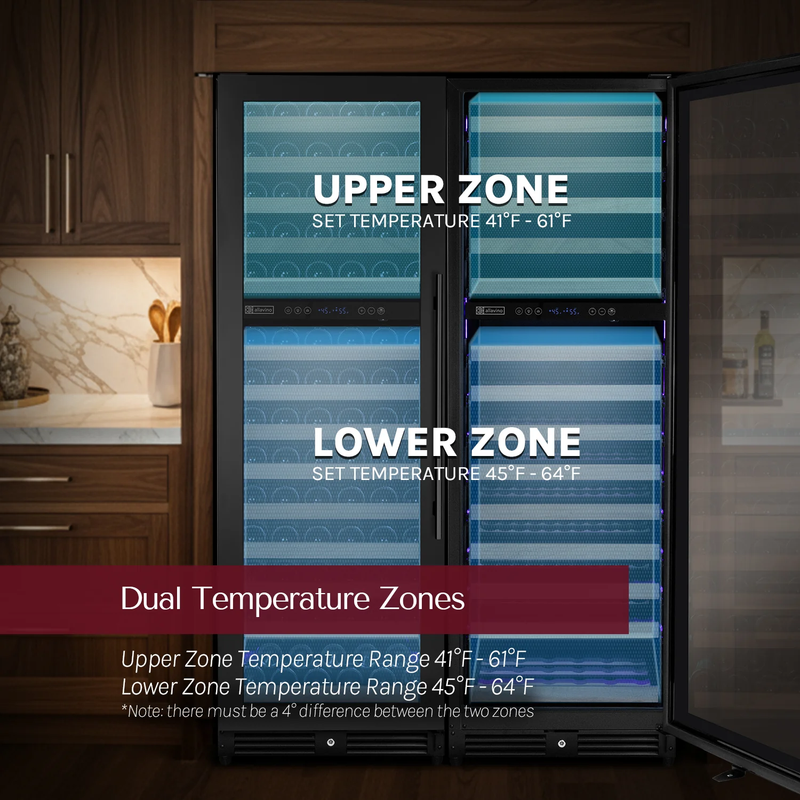 Allavino Reserva Series 154 Bottle 71" Dual Zone Built-In Wine Refrigerator – Black (Left Hinge)