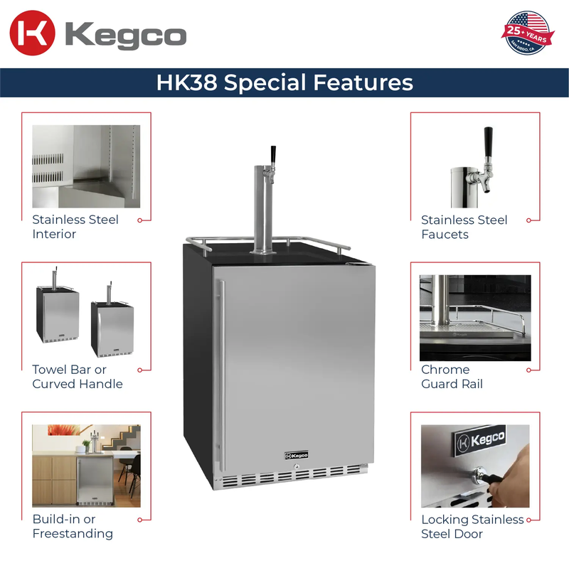 Kegco HK38BSU-1 24" Wide Single Tap Stainless Steel Built-In Kegerator